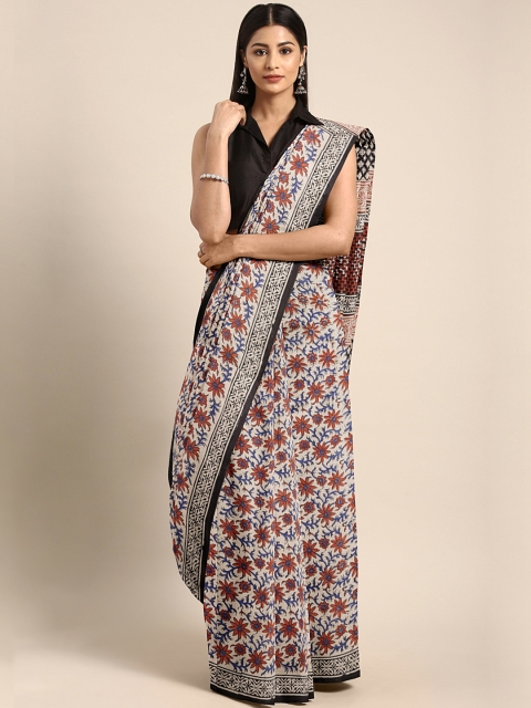 

Kalakari India Beige & Rust Brown Handblock Print Sustainable Saree