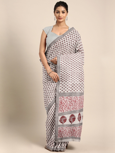 

Kalakari India White & Black Handblock Print Saree