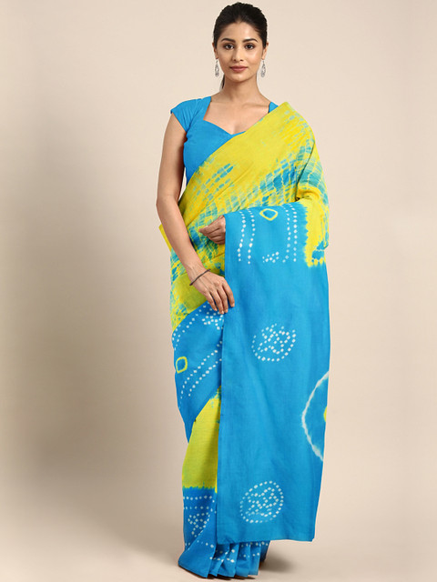 

Kalakari India Yellow & Blue Dyed Saree