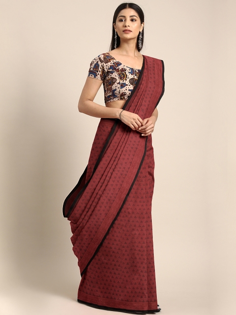

Kalakari India Maroon & Black Pure Cotton Handblock Bagh Saree