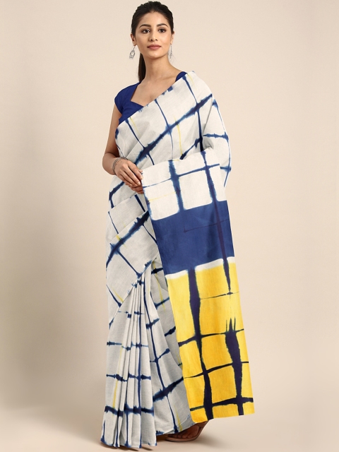 

Kalakari India White & Navy Blue Dyed Saree
