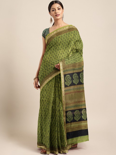 

Kalakari India Green & Black Printed Maheshwari Sustainable Saree