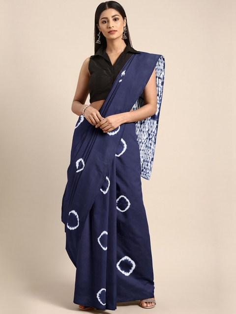 

Kalakari India Navy Blue & White Handblock Print Indigo Dyed Sustainable Saree