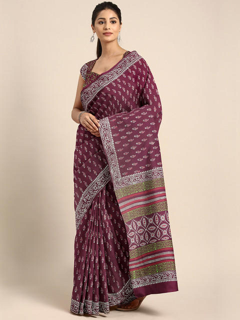 

Kalakari India Burgundy Printed Saree