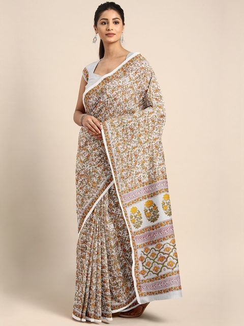

Kalakari India Beige & Yellow Pure Cotton Printed Saree
