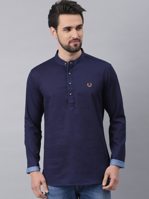 

Freehand Men Navy Blue Solid Straight Kurta