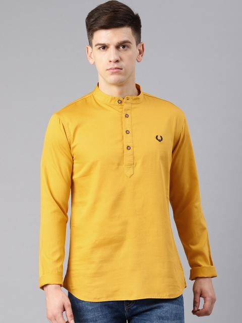

Freehand Men Mustard Yellow Solid Straight Kurta