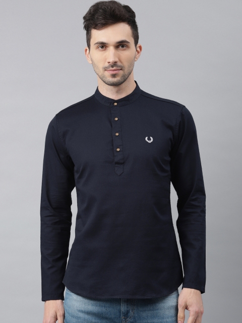 

Freehand Men Navy Solid Straight Kurta, Navy blue