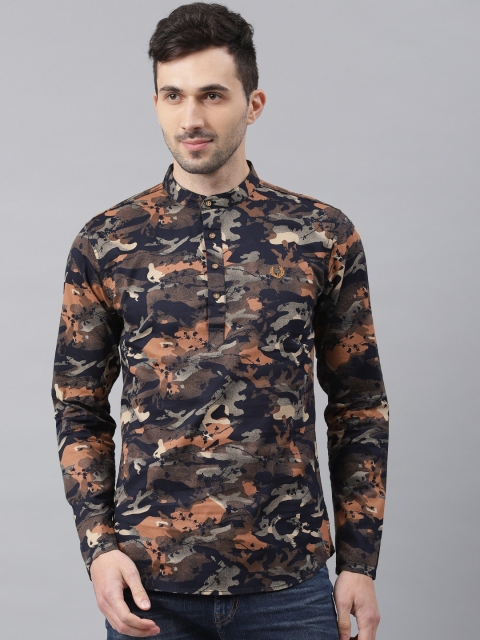 

Freehand Men Orange & Navy Blue Printed Straight Kurta