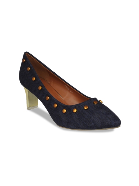 

pelle albero Women Navy Blue Woven Design Leather Pumps