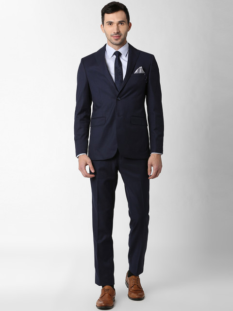

Peter England Elite Men Navy Blue Solid Single-Breasted Two-Piece Suit