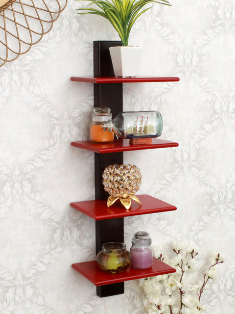 

Home Sparkle Brown & Red MDF Basic Wall Shelf