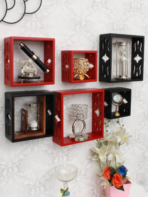 

Home Sparkle Set of 6 Black & Red MDF Basic Wall Shelves