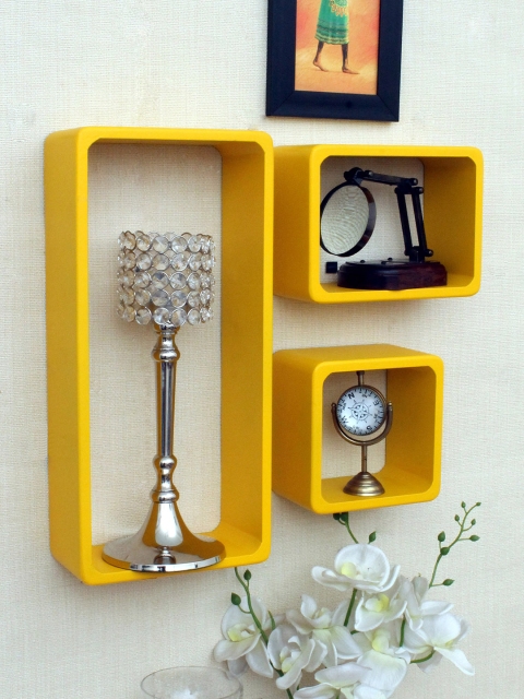 

Home Sparkle Yellow Set Of 3 MDF Basic Wall Shelf