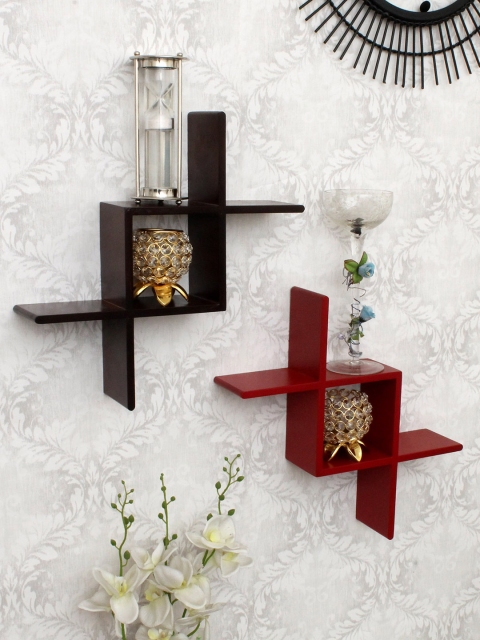 

Home Sparkle Brown Set Of 2 MDF Basic Wall Shelf