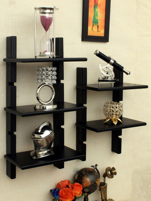 

Home Sparkle Black Set Of 2 MDF Ladder Wall Shelf