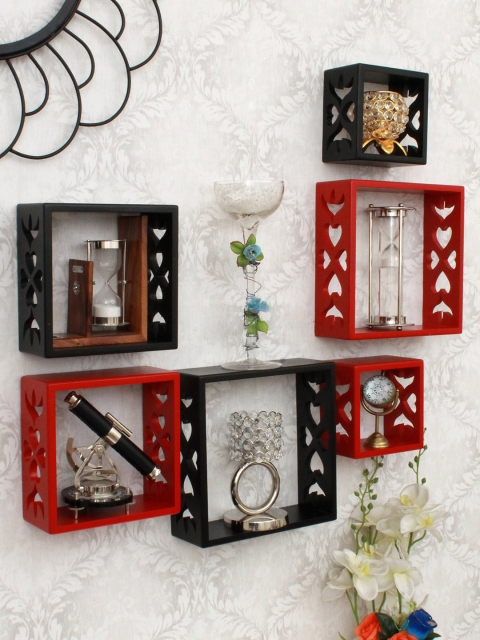 

Home Sparkle Set of 6 Black & Red MDF Basic Wall Shelves