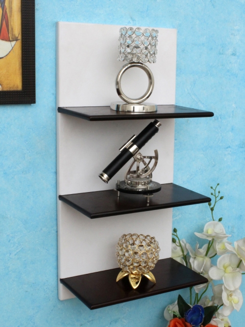 

Home Sparkle White & Brown MDF Basic Wall Shelf