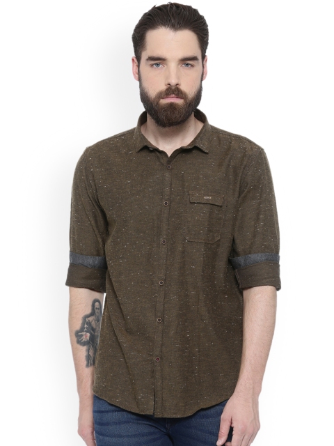 

SHOWOFF Men Olive Green Slim Fit Solid Casual Shirt