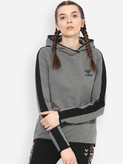 

hummel Women Grey Solid Hooded Sweatshirt