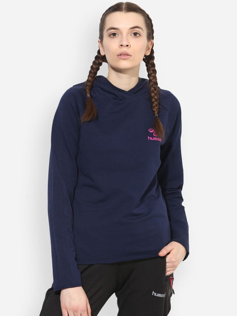 

hummel Women Blue Solid Hooded Sweatshirt