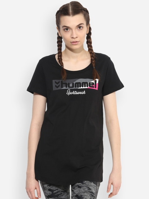 

hummel Women Black Solid Round Neck T-shirt