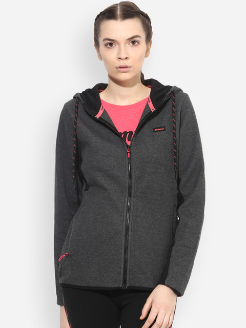 

hummel Women Grey Solid Hooded Sweatshirt