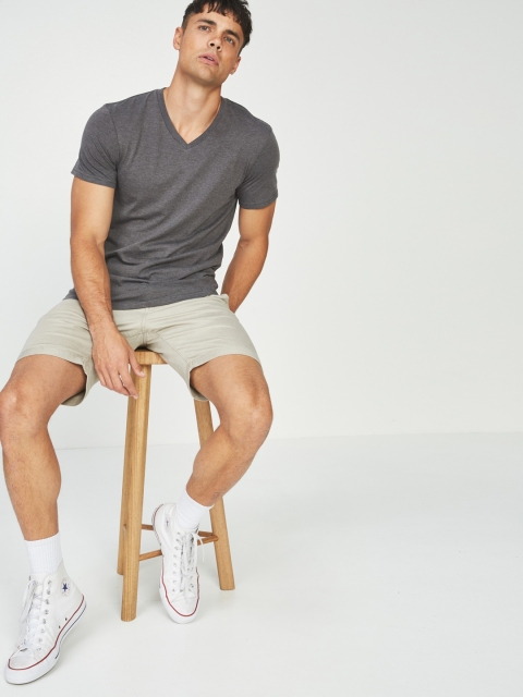 

COTTON ON Men Solid Self Design V-Neck T-shirt, Charcoal