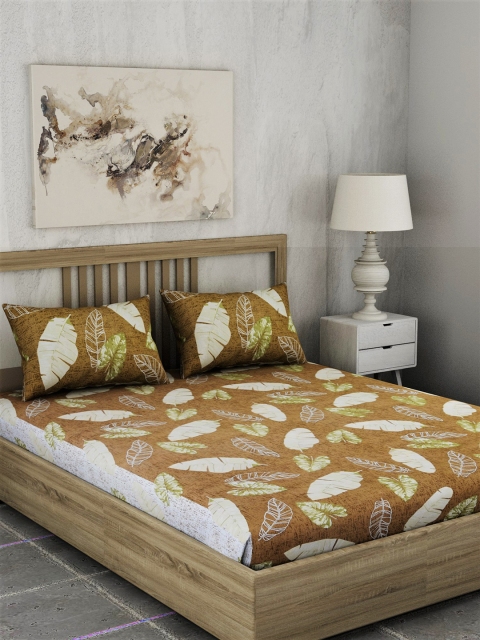 

EverHOME Brown Floral 144 TC Cotton 1 Queen Bedsheet with 2 Pillow Covers