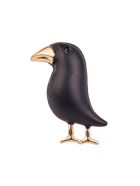

Golden Peacock Women Black CZ-Studded Crow-Shaped Brooch
