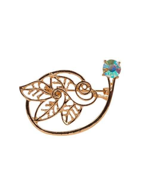 

Golden Peacock Women Gold-Toned Stone-Studded Leaf-Shaped Brooch