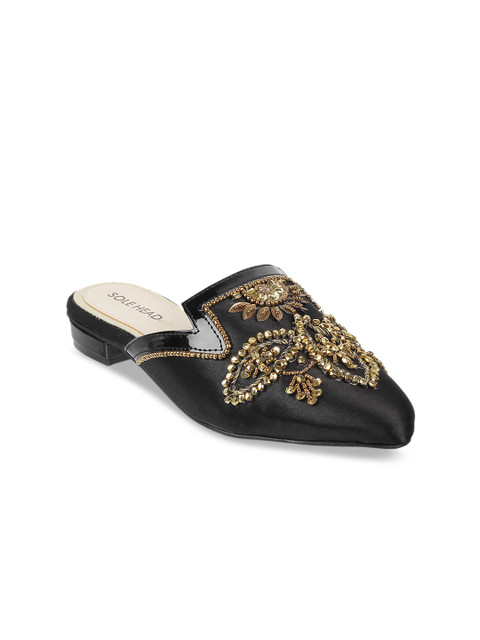 

SOLE HEAD Women Black Embellished Mules