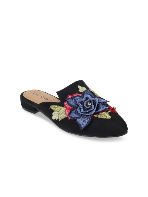 

SOLE HEAD Women Black Woven Design Mules