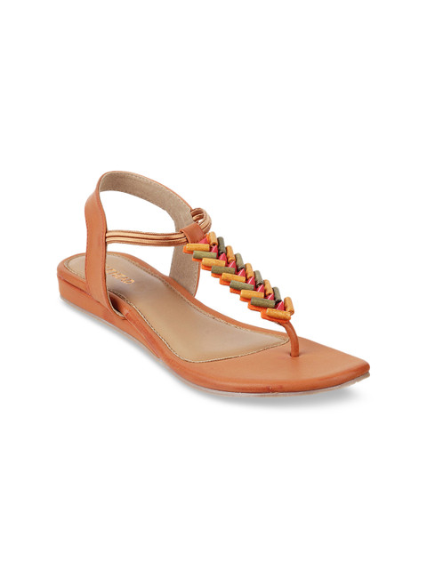 

SOLE HEAD Women Tan Brown Solid T-Strap Flats