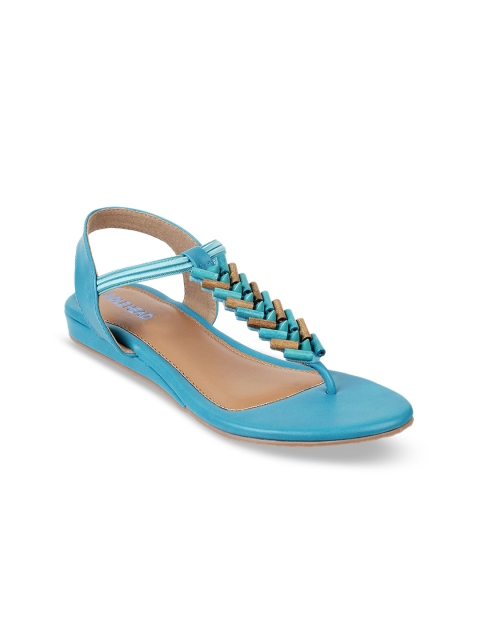 

SOLE HEAD Women Blue Solid T-Strap Flats