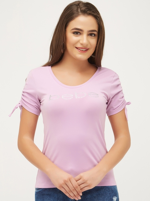 

bebe Women Purple Printed Round Neck T-shirt