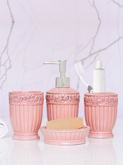 

Archies Set of 4 Pink Solid Bathroom Accessories