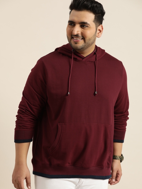 

Sztori Plus Size Men Maroon Solid Hooded Sweatshirt