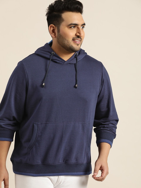 

Sztori Plus Size Men Navy Blue Solid Hooded Sweatshirt