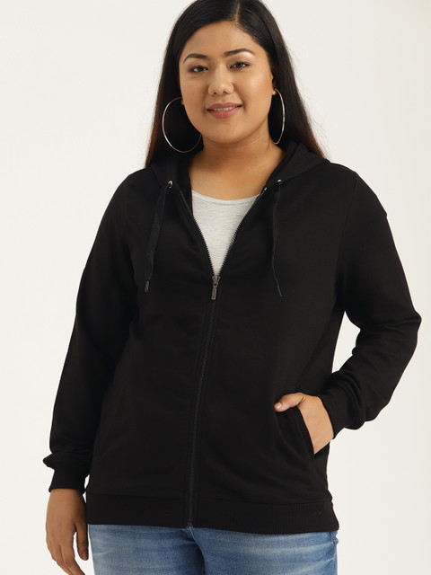 

Sztori Plus Size Women Black Solid Hooded Sweatshirt