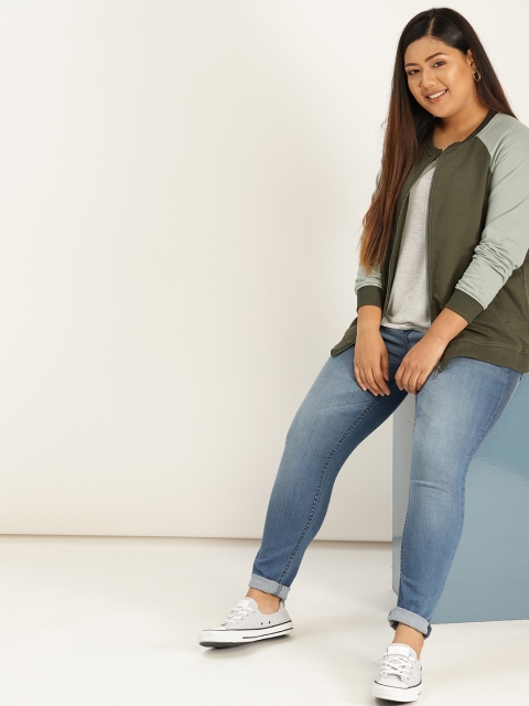 

Sztori Plus Size Women Olive Green Solid Sweatshirt
