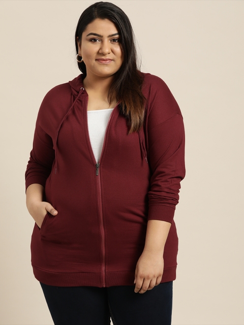 

Sztori Plus Size Women Burgundy Solid Hooded Sweatshirt