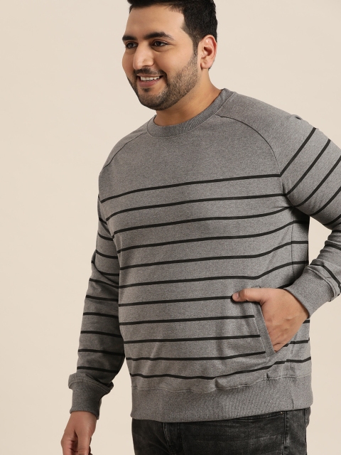 

Sztori Plus Size Men Grey Melange Black Striped Sweatshirt
