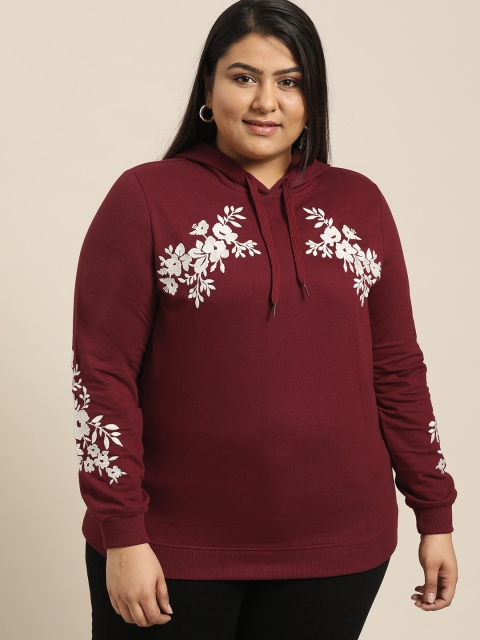 

Sztori Plus Size Women Maroon Solid Hooded Sweatshirt