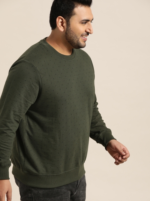 

Sztori Plus Size Men Olive Green Black Printed Sweatshirt