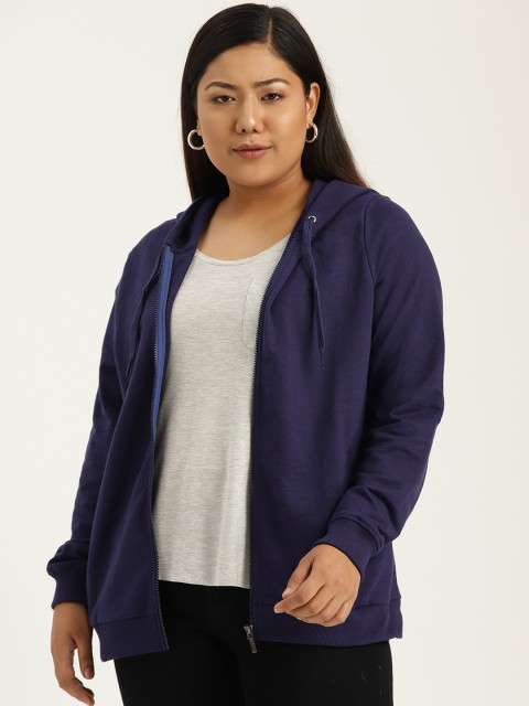 

Sztori Plus Size Women Navy Blue Solid Hooded Sweatshirt
