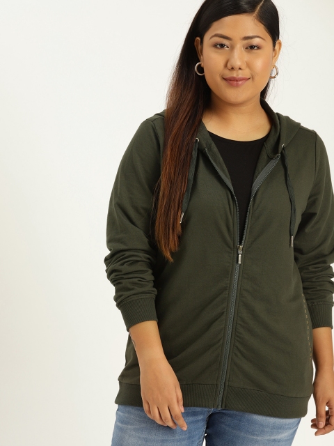 

Sztori Plus Size Women Olive Green Solid Hooded Sweatshirt