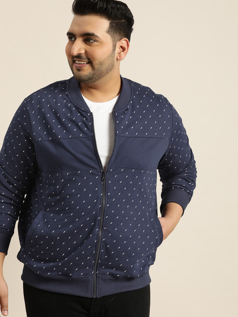 

Sztori Plus Size Men Navy Blue White Printed Sweatshirt