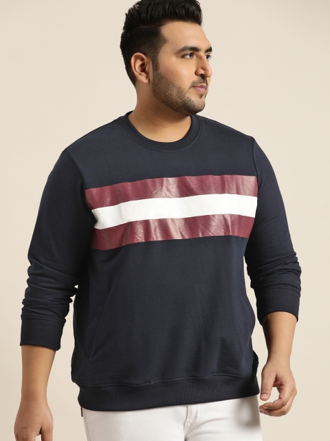 

Sztori Plus Size Men Navy Blue Burgundy Striped Sweatshirt