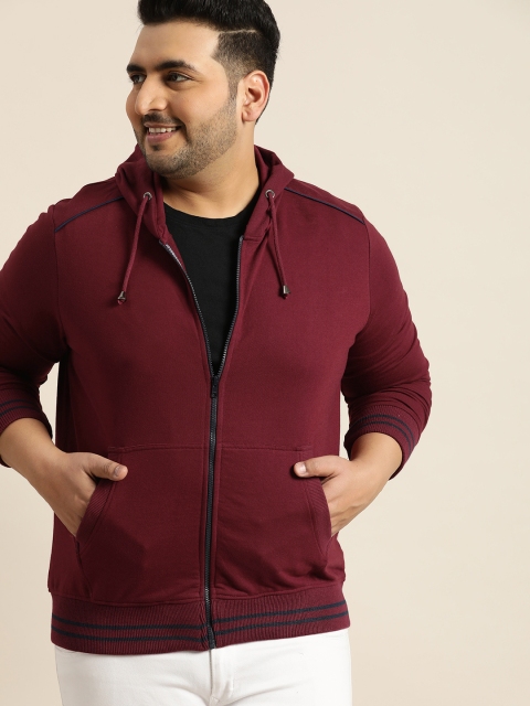 

Sztori Plus Size Men Maroon Solid Hooded Sweatshirt